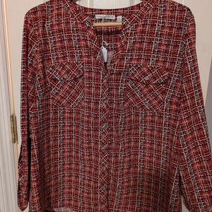 Notations Red and Black Patterned Blouse